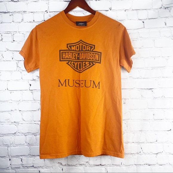 HARLEY DAVIDSON Milwaukee Museum Orange Tee Mens L - Picture 1 of 4